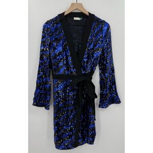Rixo Wrap Dress Womens XS Blue Black Sequins‎ Holiday Party Christmas NYE
